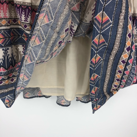 Free People Cream & Blue Patterned Dress V Neck Front Medium - Picture 4 of 7